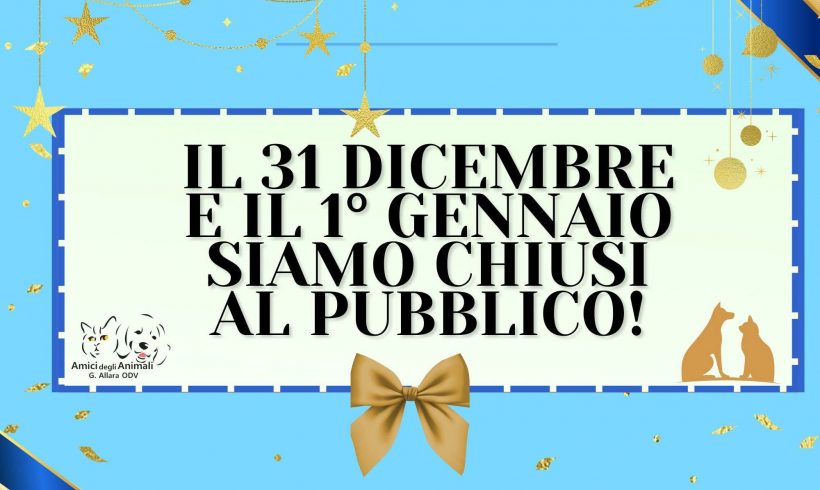 Chiusura di Capodanno 31 dicembre e 1 gennaio