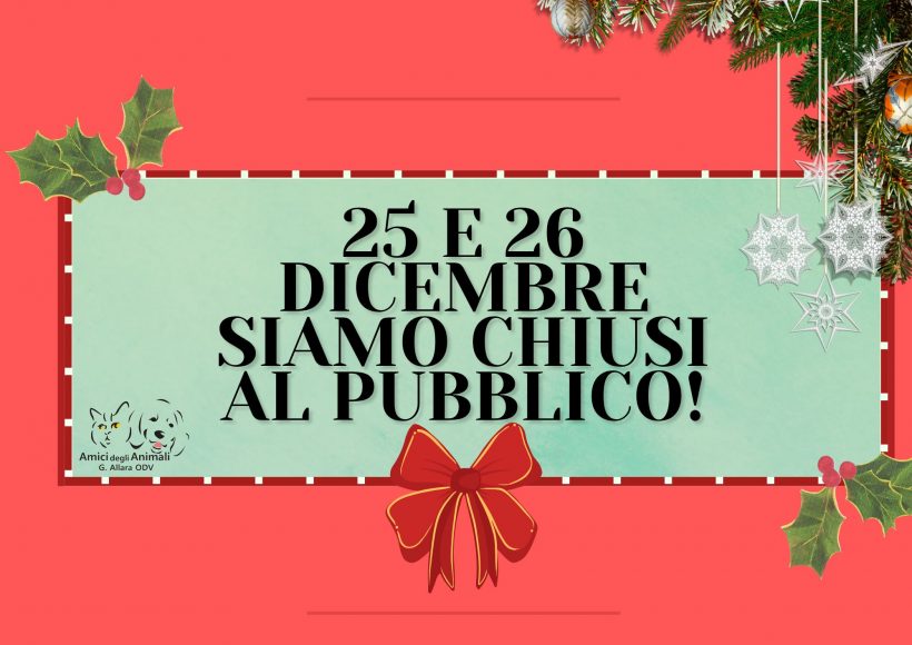 Chiusura di Natale 25 e 26 dicembre Chiusura di Natale 25 e 26 dicembre