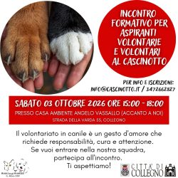 Nuovo incontro formativo per diventare volontario al Cascinotto. 3 ottobre 2026!